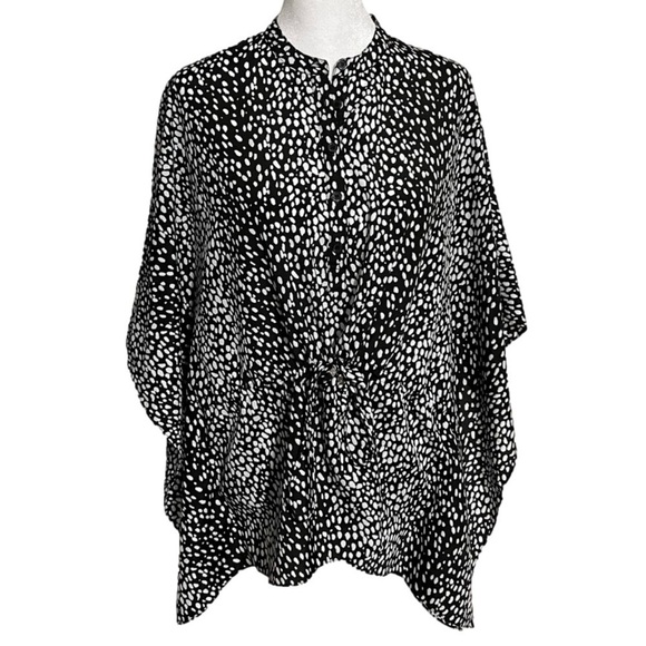 MICHAEL Kors Button Up Kimono/Poncho w/ Belt Black & White Top Women’s (Sz P /S) - Picture 1 of 12